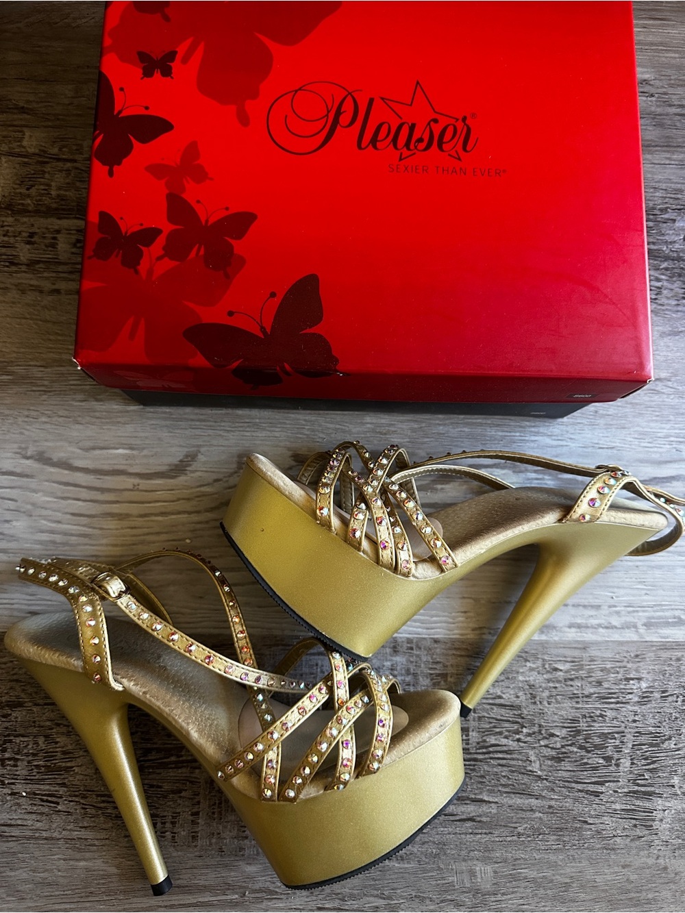 Pleaser Gold Platform Strappy High Heel Sandals
